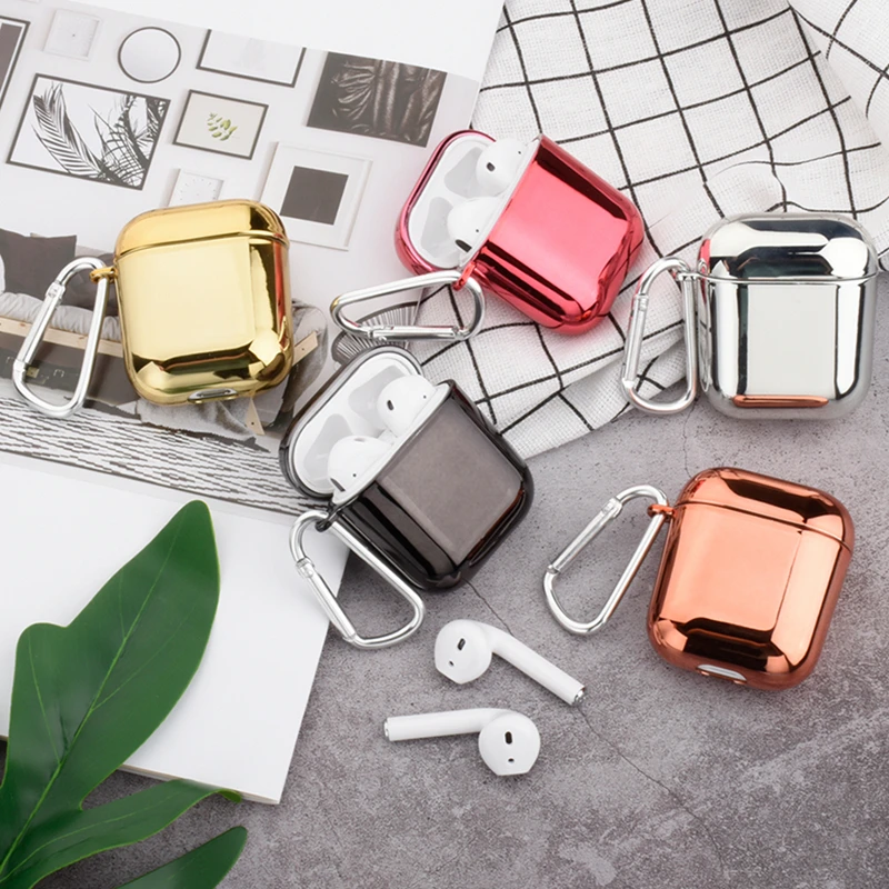 

Hot Sale Plastic Hard Shell Earphone Case For Apple Airpods Protective Case Luxury Gold Silver Pure Color Cover For Airpods 1 2