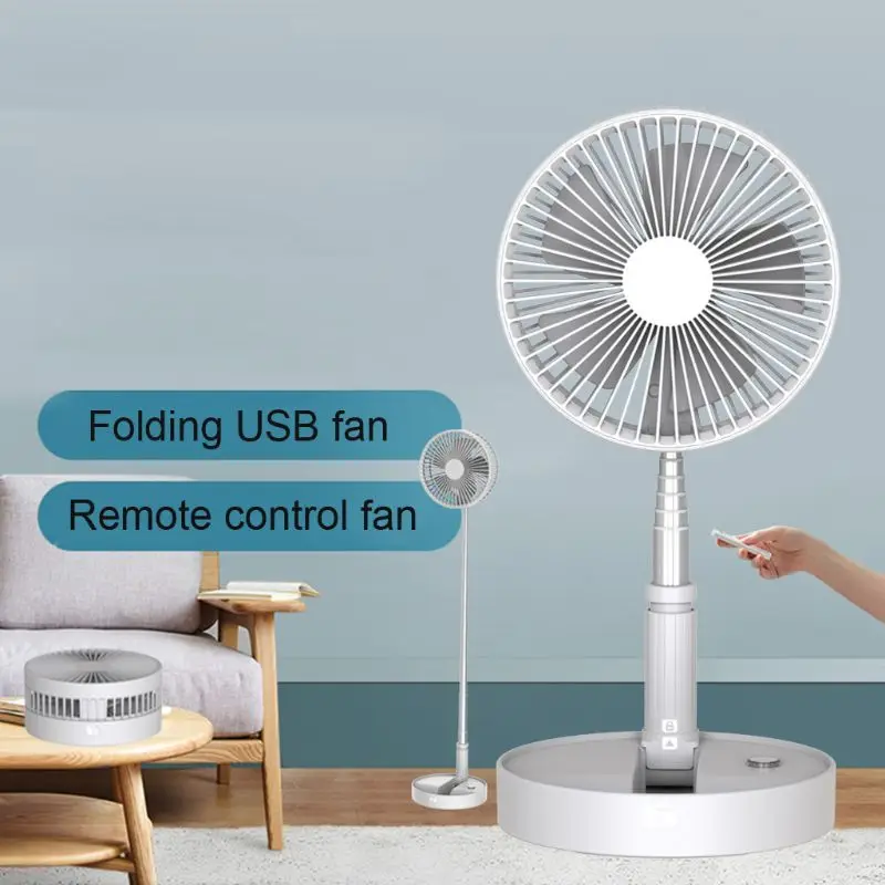 

7200mAh Folding Telescopic Floor Desk Fan Remote Control Timing Air Cooler 4 Speed Rechargeable USB Fan for Home Outdoor Camping