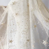 1 yard gold star glitter lace fabric with champagne tulle soft bridal gown overlay veils diy 150cm wide