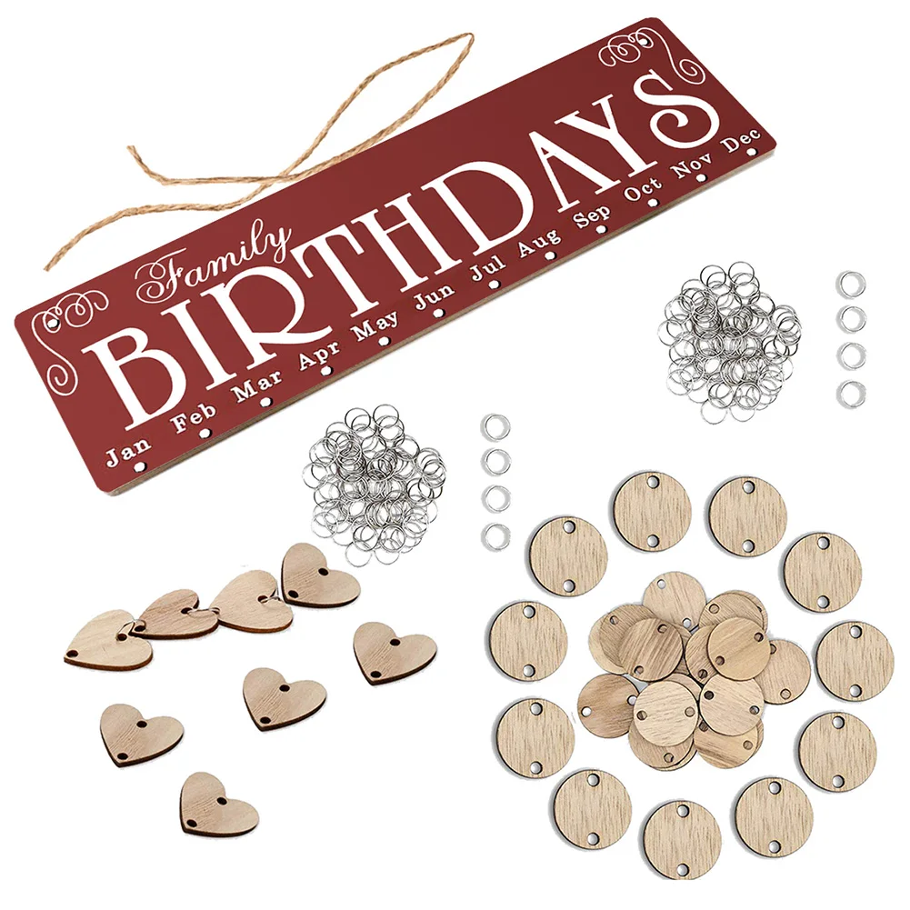 

Family Birthday Board Plaque DIY Hanging Wooden Birthday Reminder Calendar with 50pcs round wood chip + 50pcs love wood chip