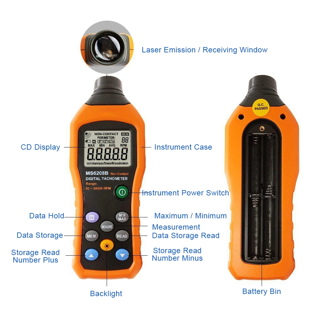

PM6208B Non-Contact Digital Tachometer High Precision Speed Meter Tester High Performance Speed Meter Revolution With LCD Screen