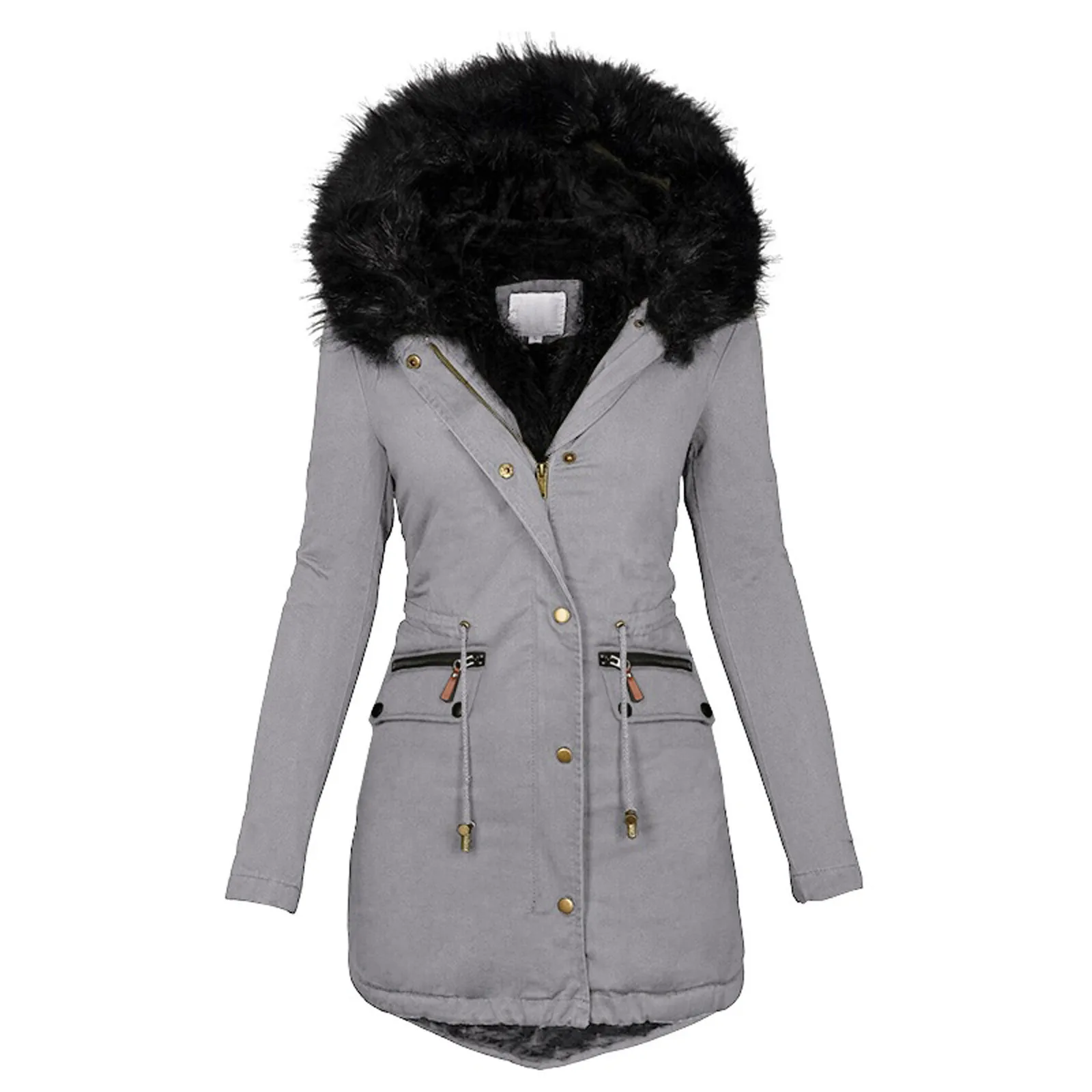 

Модное однотонное женское повседневное плотное зимнее приталенное пальто, пальто, женская Свободная куртка с большим меховым воротником, пальто, женское стандартное пальто