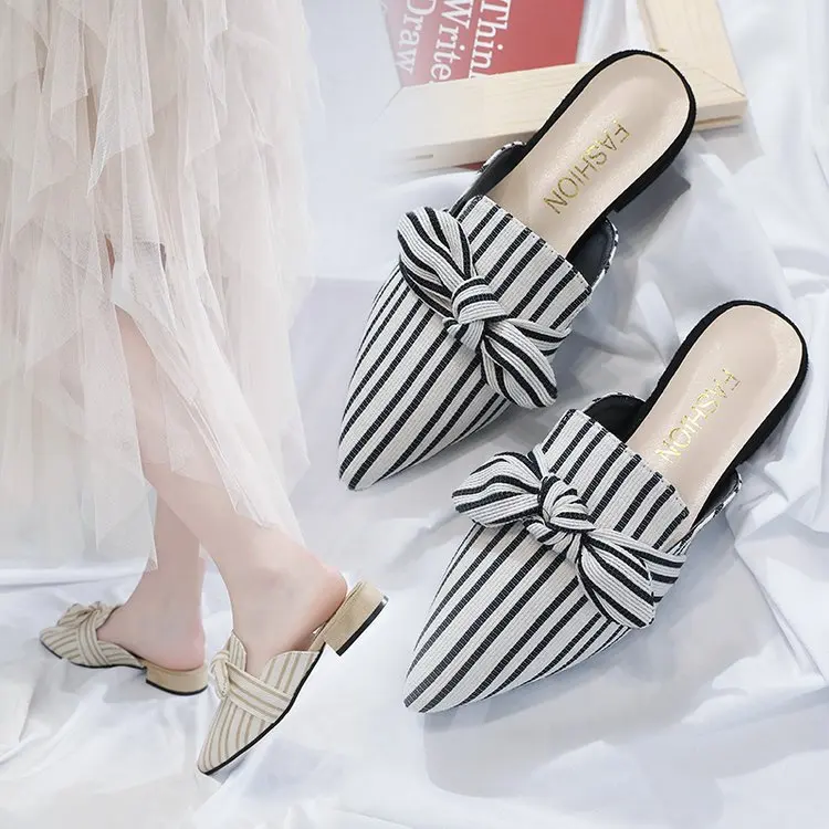 Милые Женские Повседневные тапочки с острым носком и узлом-бабочкой Модные