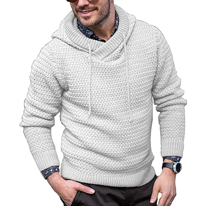 

Knitted Hoodie 2021 Pure Color Men Long Sleeve Hooded Sweater Pullover Oversized Warm Male Casual Hoodies Outdoor Sport Sweater