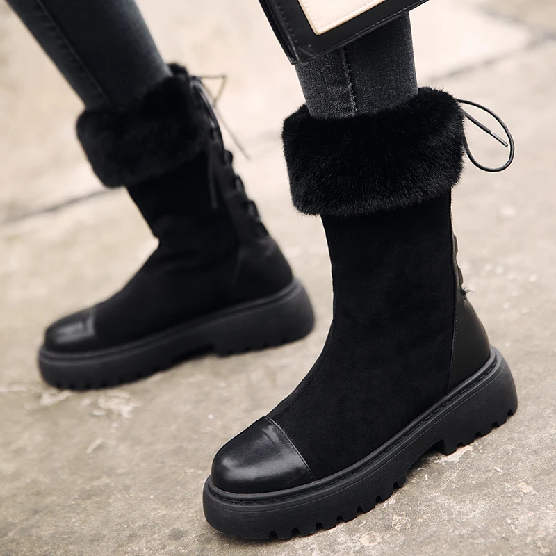 

Women's Boots New Snow Boots Wool Leather Ankle Boots Fashion Warm Non-slip Platform Handmade Short Shoes Winter Plush