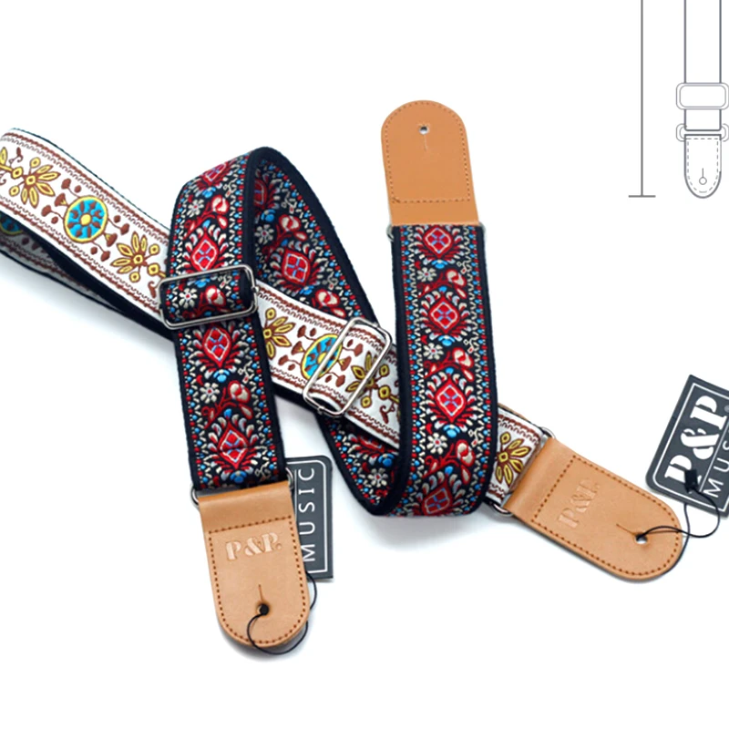 

Embroidery Jacquard Leather Guitar Strap Holder Button Safe Lock for Acoustic Electric Classic Guitar Bass Accessories