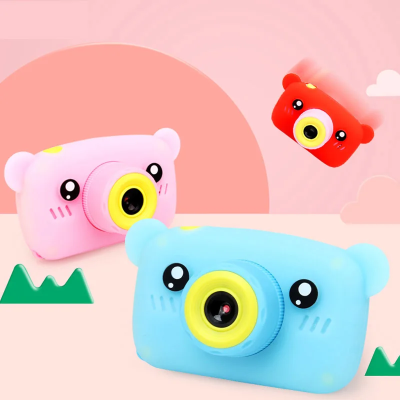 

Portable Children 1300W HD Digital Camera Cute Cartoon Bear Shape 2 Inches IPS Screen Mini Camera Toy Gift For Kids