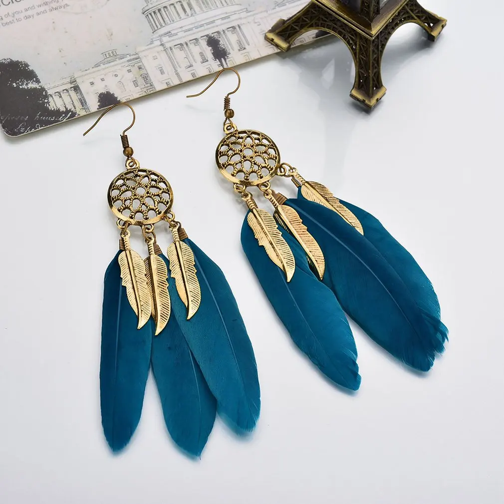 Женские Винтажные висячие серьги в виде листьев и перьев богемные с кисточками