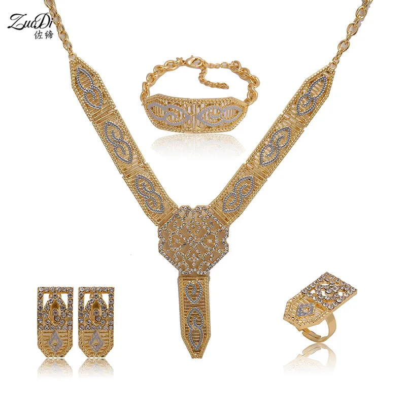 

ZuoDi Fashion Silver/Gold Color Brand Jewelry Set African Beads Vintage Women Customer Statement Necklace Bracelet Earrings Ring