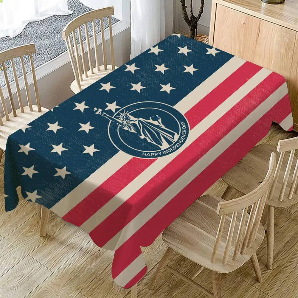 

US Flag Independence Day Tablecloth Red White Stripes Waterproof Oilproof Rectangular Table Cloth for Banquet Dining Wedding