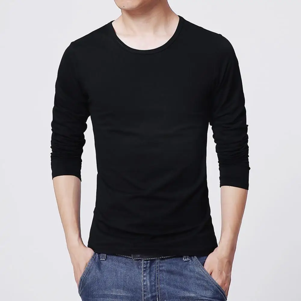 Comfy  Fabulous Round Neck Long Sleeve Autumn Top Breathable Base Shirt Skin-friendly   for Daily Wear
