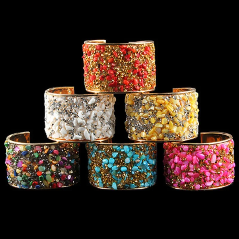 

Find Me Fashion Vintage Crystal Mosaic Cuff Bracelet Boho Carved Wide Mouth Bracelets Bangle For Women Jewelry Wholesale