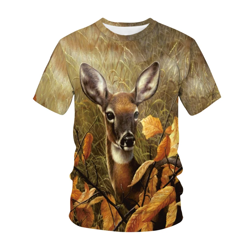 

Summer Casual Men's Women's T-shirts 3D Animal Deer T-shirts Fashion Streetwear Ladies Hip-hop Short-sleeved Children's Fun Tops