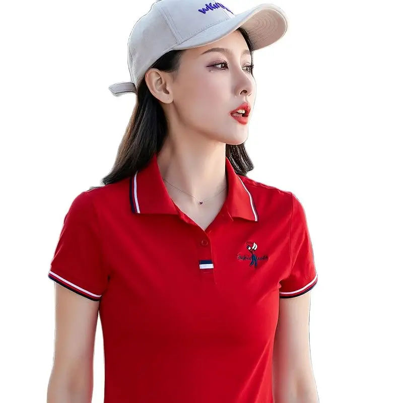 Женская футболка с коротким рукавом и отложным воротником летний однотонный