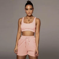 two pieces matching sets womens short tracksuit set sleeveless tank crop top drawstring loose shorts casual sweatsuits outfits