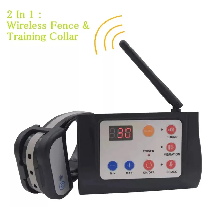 

Dog Pop Collar Pet Wireless Electronic Fence Dog Fences LED Display Stop Barking Device Dog Antistress Training Outdoor Use