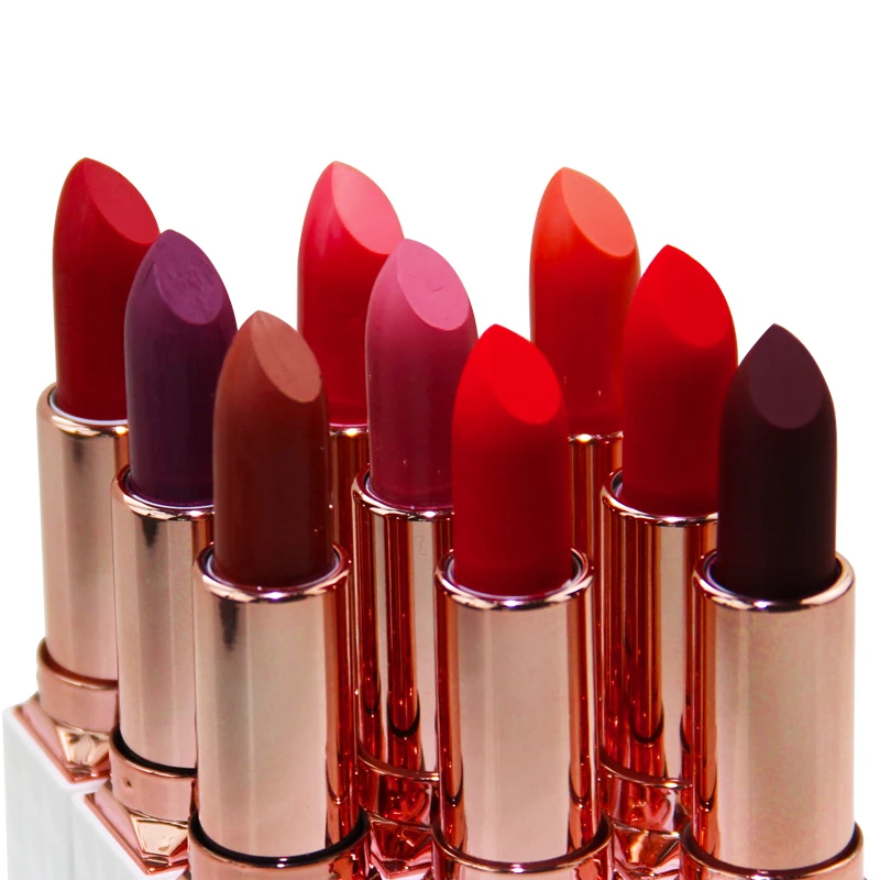

Wholesale 9 Color Matte Lipstick Waterproof Long Lasting OEM Private Label Velvet Lip Stick Custom Logo Make Own Brand
