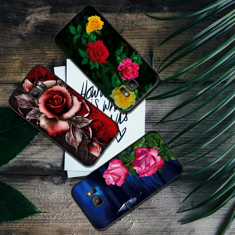 Роскошный черный чехол для Samsung Galaxy S6 S7 край S8 S9 S10 PLUS NOTE 8 9 M10 20 30 крышка Роза цвета: