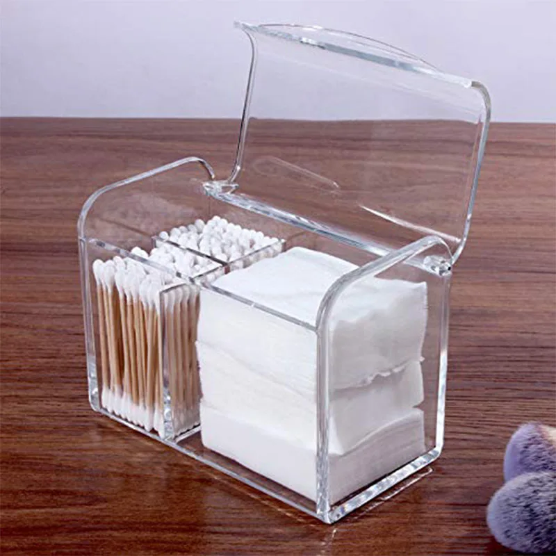 

Acrylic Clamshell Makeup Cotton Storage Box Makeup Cotton Swab Storage Box Desktop Lipstick Dressing Table Transparent
