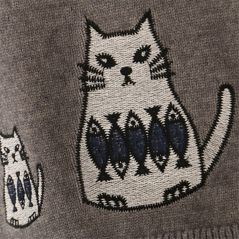 Свитер с мультяшным котом женский осенне-зимний модный вязаный пуловер длинным