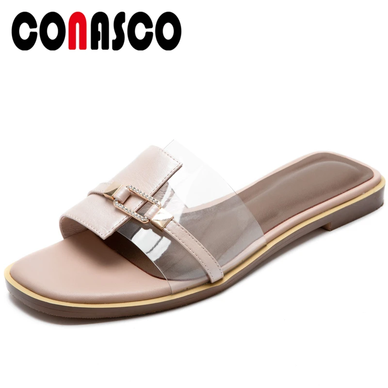 CONASCO из натуральной кожи женские босоножки без застежки на плоской подошве