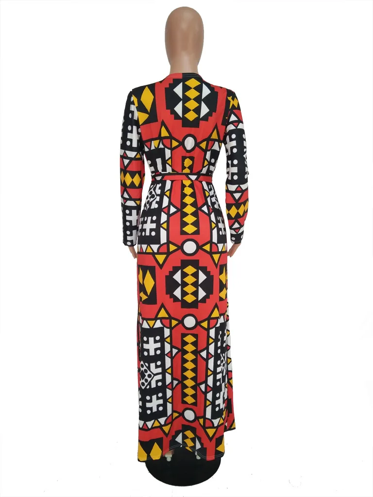 

Women Printed Maxi Coat Cardigans with Waist Belt Long Sleeves African Fashion Female Casual Autumn Fall New Trending Femme Wear
