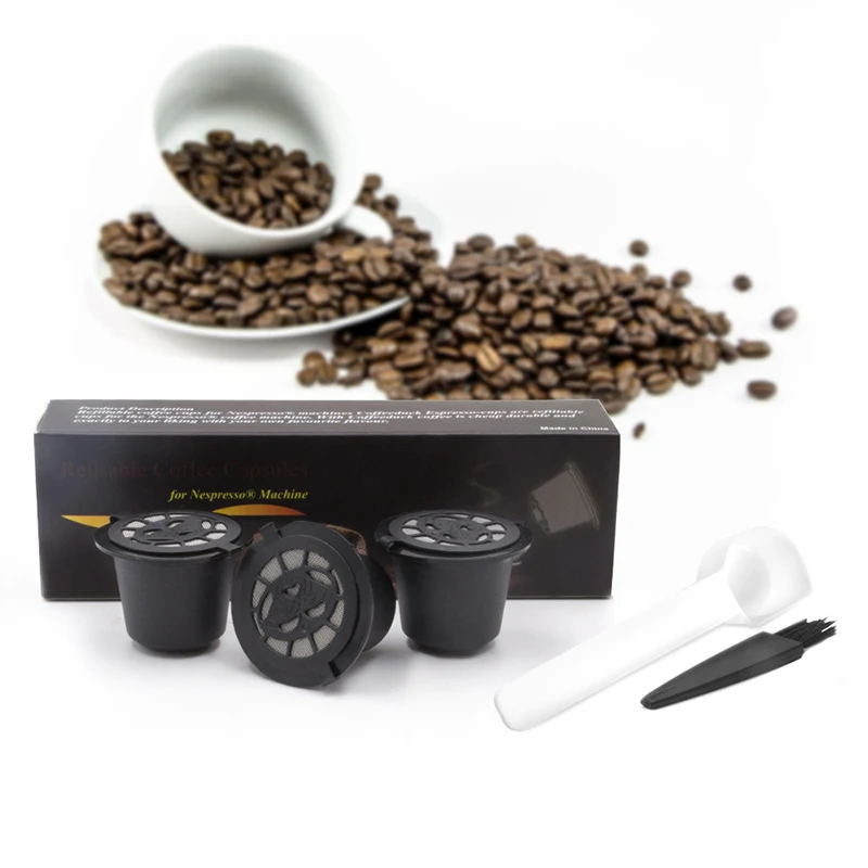

3Pcs Coffee Capsule Cup Set Coffee Filter Reusable Capsule Shell To Send Brush Spoon