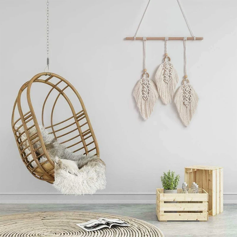 

Macrame Wall Hanging Feather Leaf Tassels Decoration Cotton Thread Ornaments Bohemian Apartment Decorations