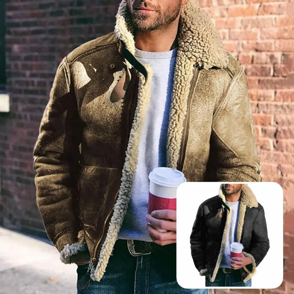 

Pockets Faux Fur Long Sleeve Warm Winter Jacket With Pockets for Work