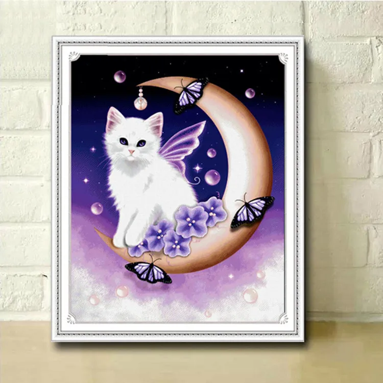 

Rubik's cube full of diamonds new bedroom cat moon Cat cartoon stick Diamond Cross Stitch