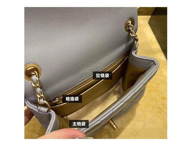 

Gold Ball Square Fat Rhombus Chain Shoulder Messenger Bag Leather Small Fragrant Golden Bead Bag