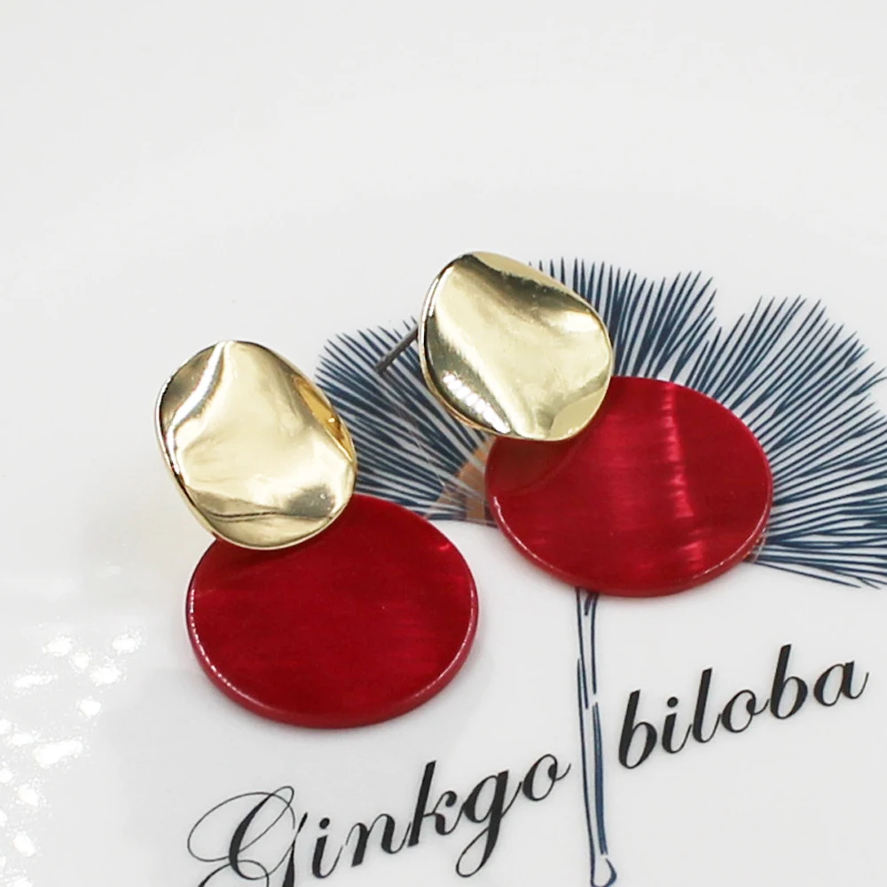 Корейский геометрической формы серьги капли натуральный перламутр красная