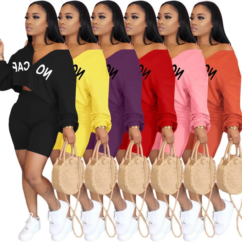 

LUCKY LABEL Embroidery Long Sleeve Loose Crop Top and Skinny Pencil Legging Casual Sweatsuits 2 Piece Matching Set Co-ord Outfit