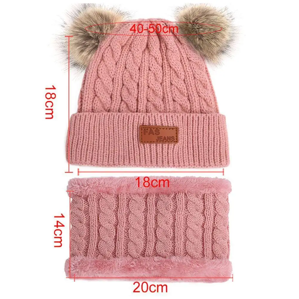 

Two pieces Hat Scarf Set Beanie Cap Children's Hats Pompon Keep Bone Ball Fake Warm Winter Skullies Kids Knitted Caps Girls V7X9