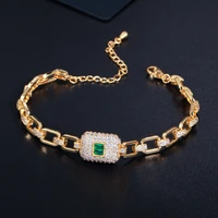 cwwzircons delicate yellow gold color green cubic zirconia bracelets for women trendy cuban link chain jewelry accessories cb258