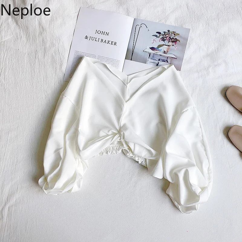 Сексуальная Блузка Neploe с V образным вырезом открытыми плечами и длинными