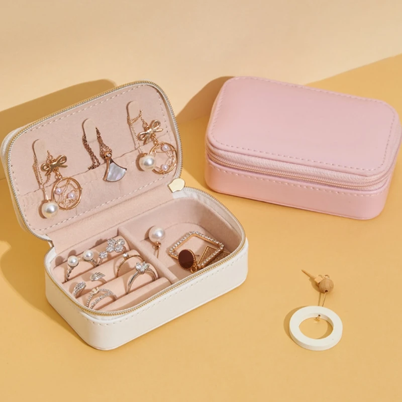 

X7YA Mini Jewelry Box Travel Jewelry Organizer Holder Portable Jewelry Travel Case with Storage for Rings Necklaces Practical