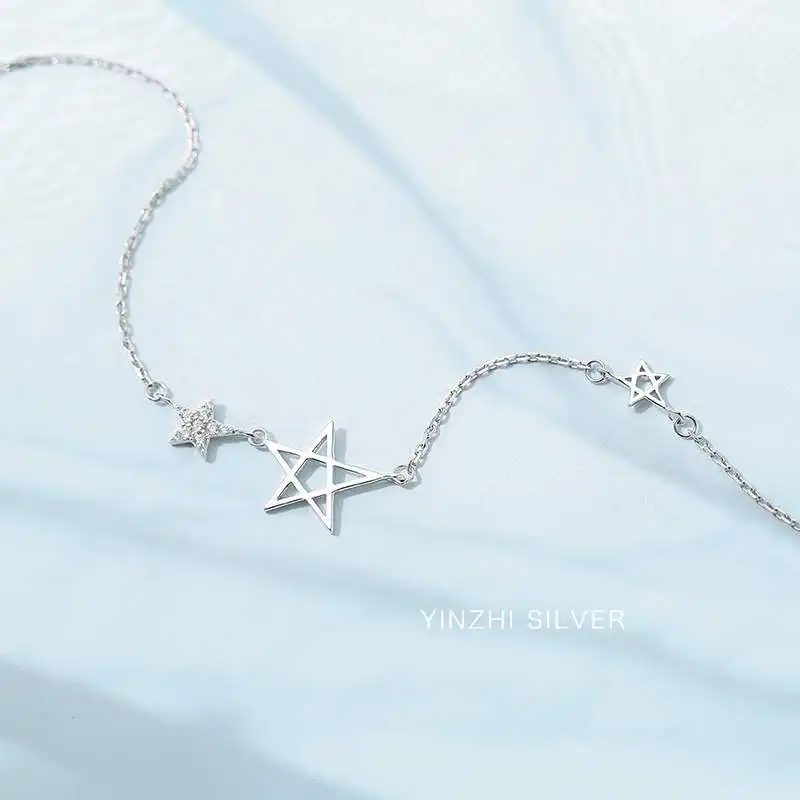 Ожерелье из серебра 925 пробы с блестящей звездой циркония кулон простая