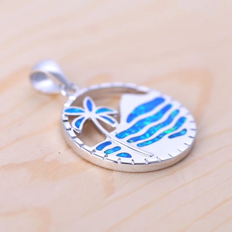 Roilason круглая пляжная Кокосовая пальма Синий огненный опал Серебро Штампованные