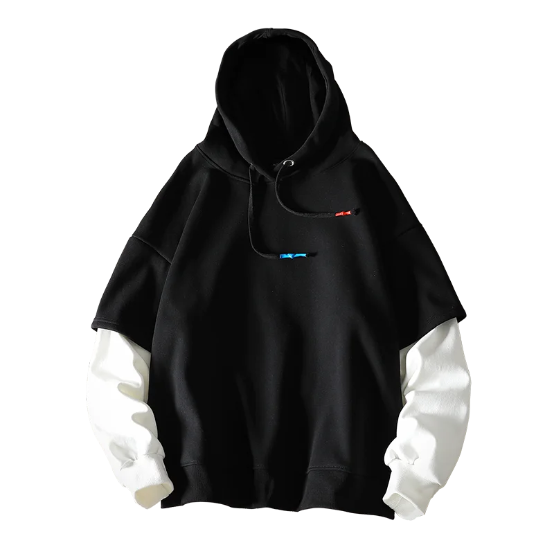 

Men's Hoodies Plain Solid Color Patchwork Sweatshirt Man Hip Hop Harajuku Japanese Loose Streetwear Black Hoodie Men Sweatshirts