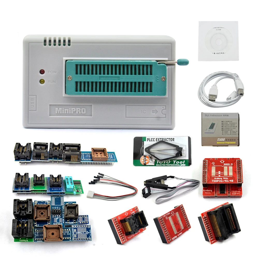 TL866II плюс универсальный программатор+ 28 адаптеров+ SOP8 IC клип Высокая скорость TL866 Flash EPROM программатор - Цвет: with 25 adapter