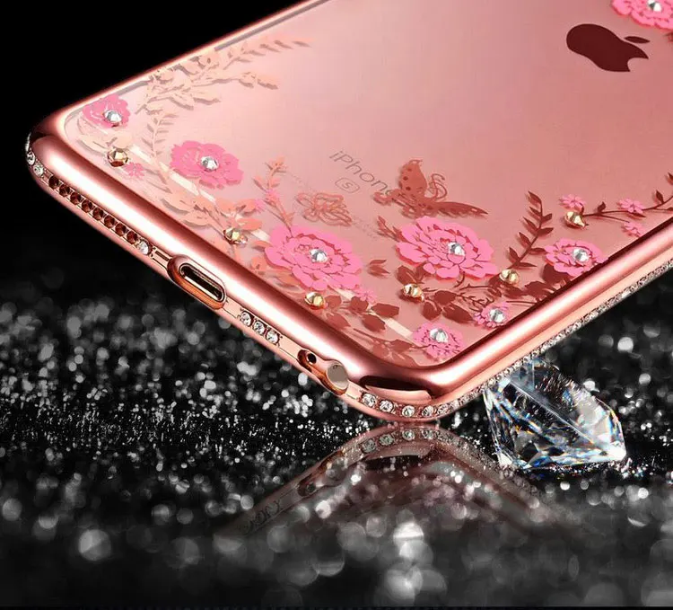Роскошный цветочный чехол с алмазной рамкой для iPhone XR XS MAX 4 SE 5 5S 6 6S 7 8 Plus X