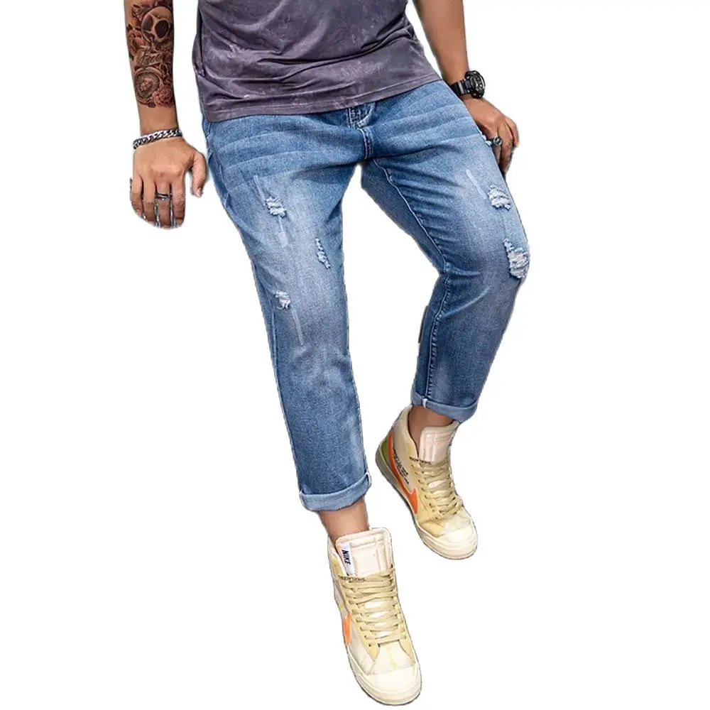 Новая мода размера плюс рваные джинсы для мужчин повседневные джинсовые штаны