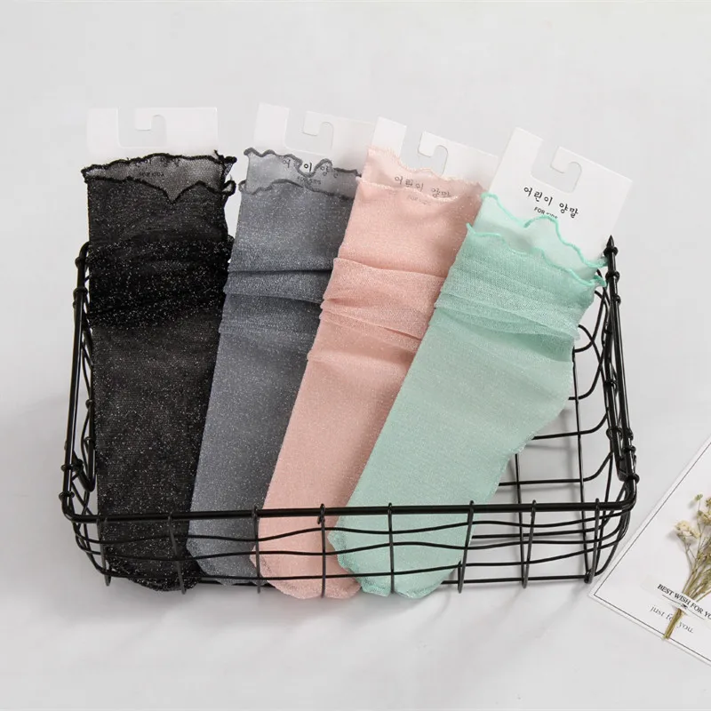 Новые прозрачные блестящие сетчатые носки для детей ясельного возраста 4 цвета