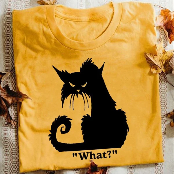 

New Fashion Women O-neck Black Cat Print T-Shirt Cotton Casual Graphic Tees angry cat funny hipster tumblr young cute gift tops