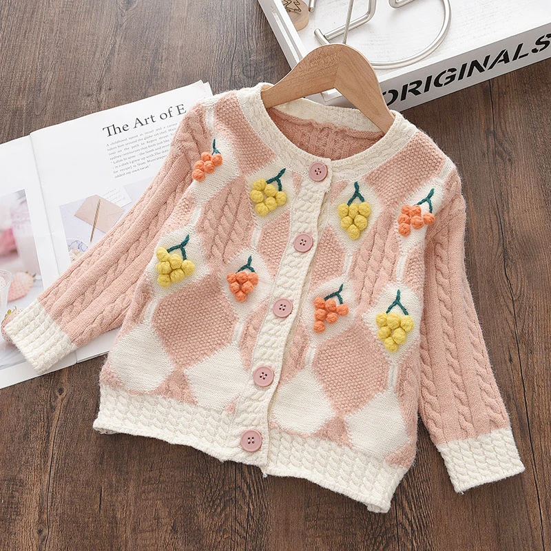 

Toddler Baby Girls Outerwear Coat Girl Fashion Flowers Cardigan Clothing Sweater Outwear Children Kids Autumn Winter Knit Coats