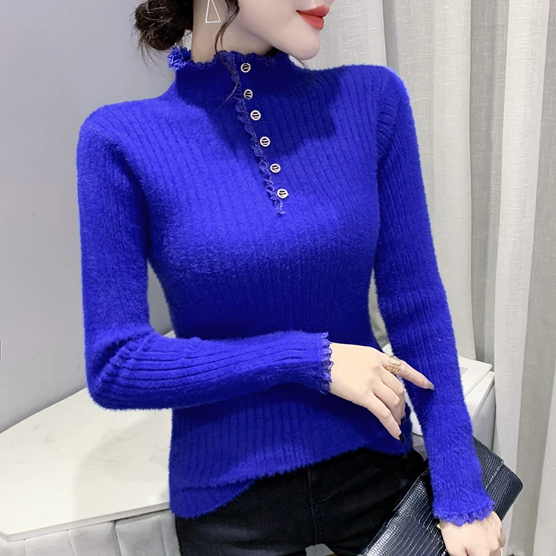 

Женский трикотажный свитер с высоким воротником и длинным рукавом