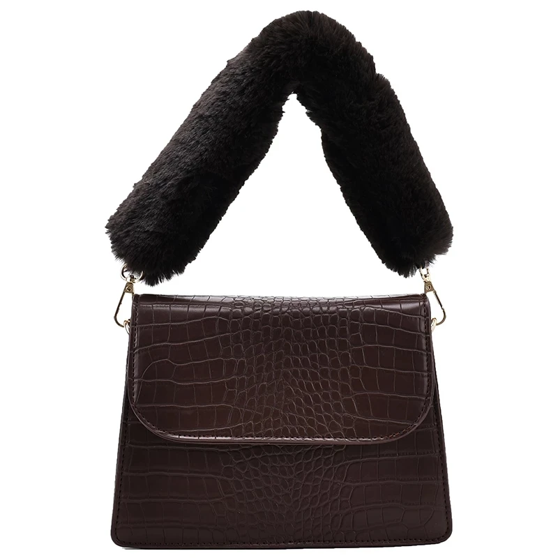 

Crocodile pattern Plush Tote bag 2020 Fashion New Quality PU Leather Women's Designer Handbag Vintage Shoulder Messenger Bag