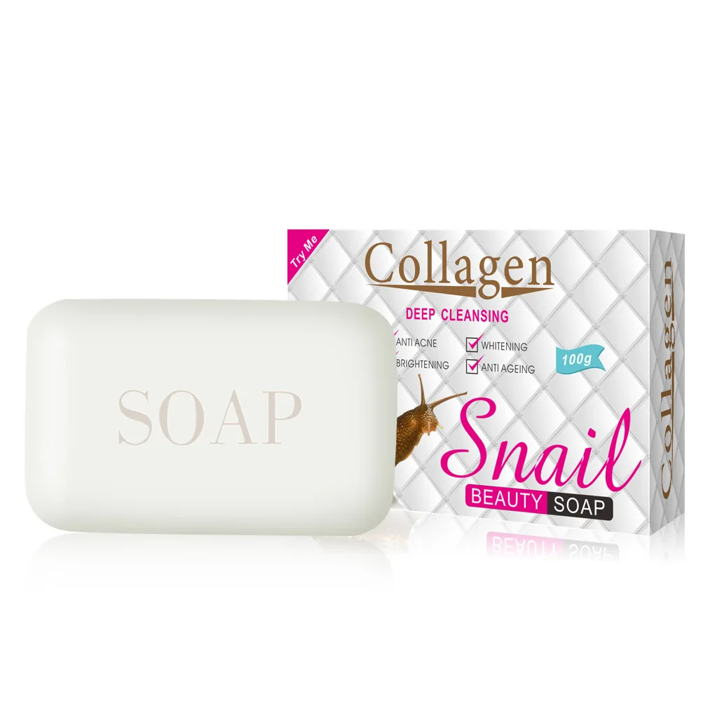 

Snail Beauty Soap 100g Snail Essence Soap Collagen Eliminates wrinkles Remove Acne Scar Whitening Anti aging Face Care cleansing