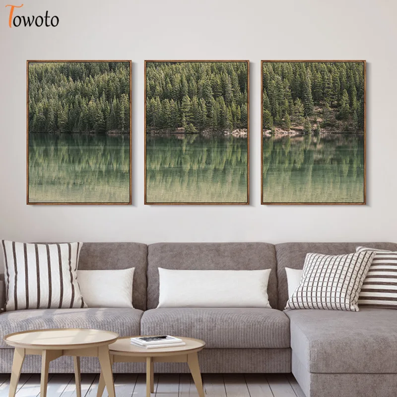 Пейзаж в скандинавском стиле настенная живопись на холсте с изображением леса